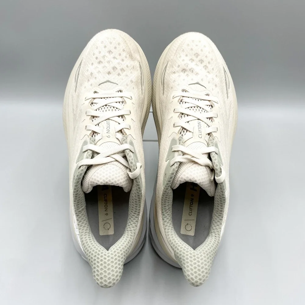 Hoka Clifton 9 Mens 9D Road Running Shoes Oat Milk Barley Chunky Sneaker Gym